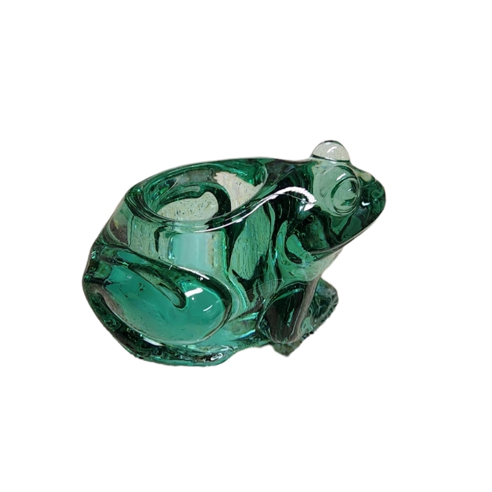 Indiana glass heavy green frog photos or tea light holder. Retired